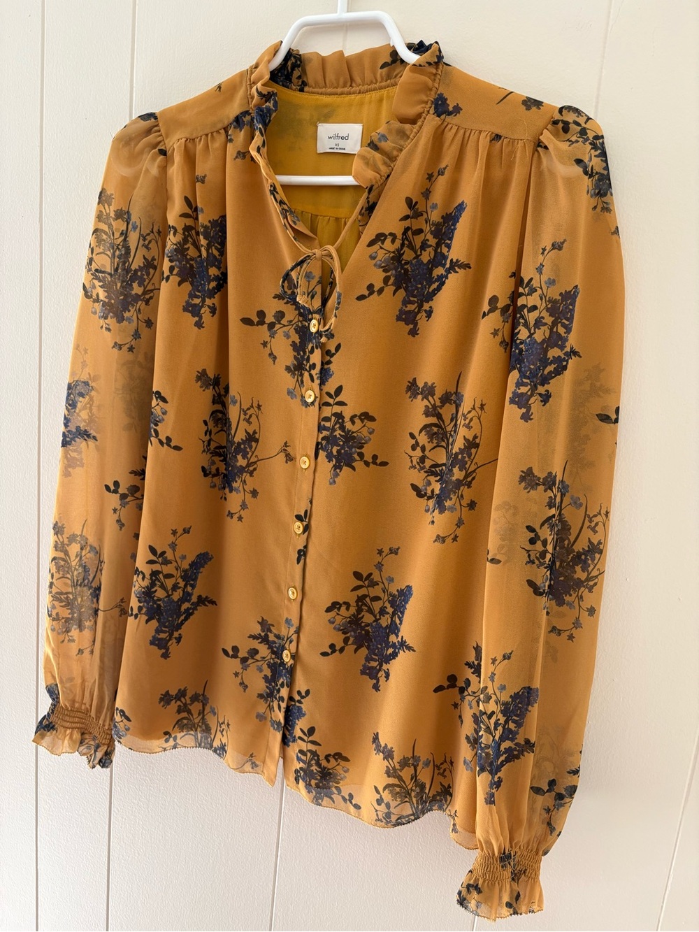 Wilfred Mustard Floral Tie-Neck Blouse